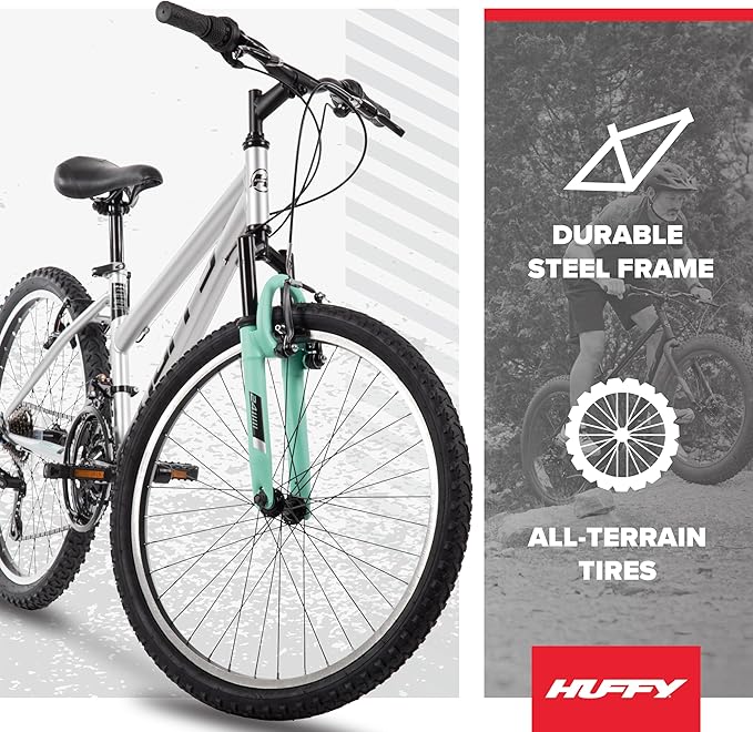 Huffy Stone Mountain Hardtail Mountain Bike for Boys/Girls/Men/Women, 20"/24"/26" Sizes, 6 or 21 Speed Shimano Twist Shifting, Front or Dual Suspension, Comfort Saddle, Sleek Colors