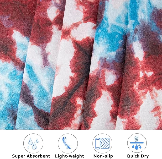 Colorful Star Large Yoga Towel with Corner Pockets, Non Slip Grip Dots Sweat Absorbent Hot Yoga Mat Towels, Yoga Blankets with Travel Bag, Mat Cover for Workout, Gym, Fitness - 74"x26", Bold Tie-dye