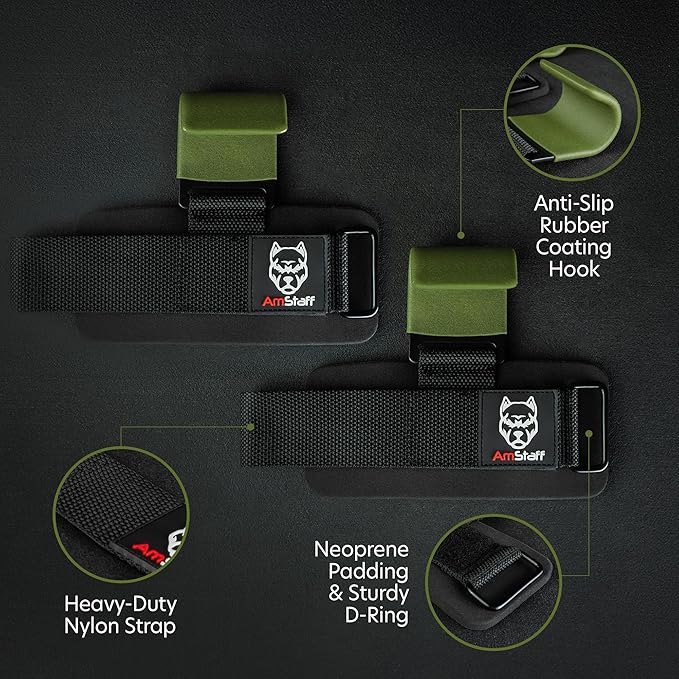 Weight Lifting Hooks (Pair) - Gym Wrist Straps with Steel Hooks for Weightlifting, Pull-Ups, Deadlifts, Strength Training, and Fitness Workouts - Adjustable Neoprene Wrist Support