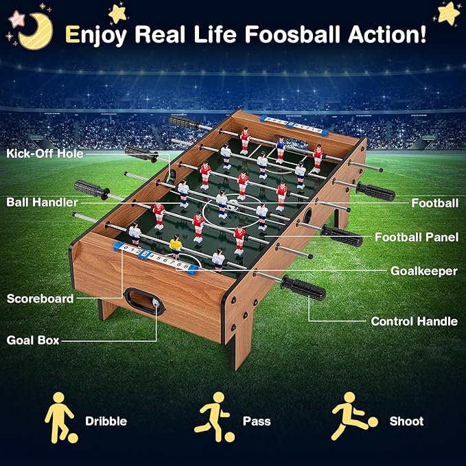 RELAX4LIFE 27’’ Tabletop Foosball Table, Portable Compact Soccer Table Game Set w/2 Balls & Score Keeper, Arcade Table Football for Home Family Game Room Pub Party, Mini Foosball Table for Kids Adults