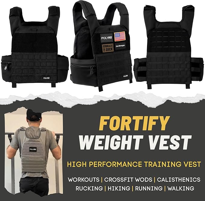 POLYFIT (Fortify) Weighted Vest for Strength and Endurance Training, Rucking, Fitness Workouts, Running, WODs