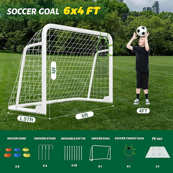 NAIZEA Soccer Goal - 12x6FT/16x7FT/10x6FT/8x6FT/6x4FT Soccer Goals for Backyard - Metal Soccer Goals for Youth Adult - Multiple Sizes Colors - Perfect for Games Indoor Outdoor Practice