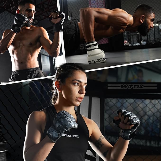 WYOX MMA Gloves for Men & Women – Grappling & Sparring Boxing Gloves with Open Palm Design, Padded Fingerless Training Gloves for Kickboxing, Muay Thai, Youth & Heavy Bag Workouts