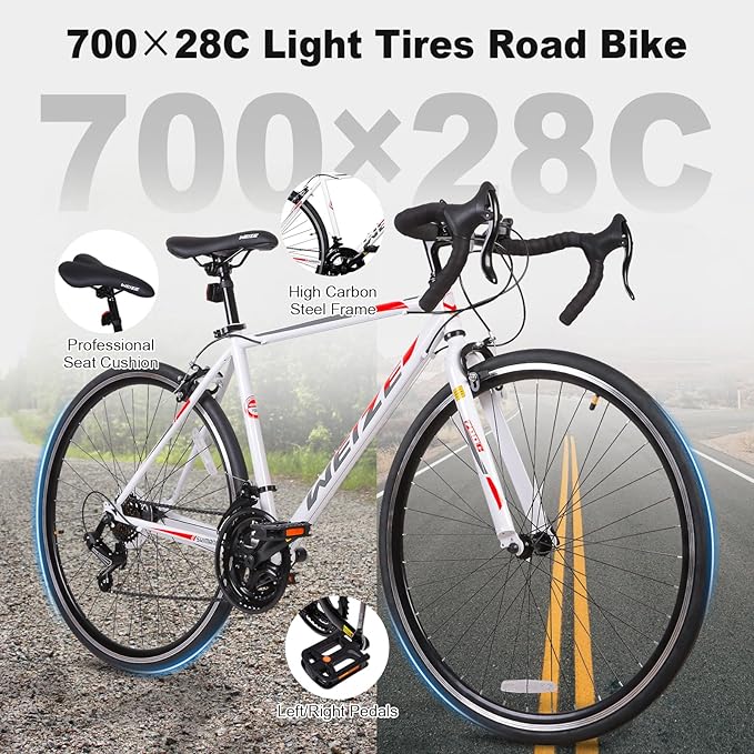 WEIZE Road Bike, 700C Wheel City Commuter Bicycle, 14 Speed Drop Bar, Racing Adult Bike with Caliper Brakes, High-Carbon Steel Hybrid Bikes, Urban Adult Bicycle for Men and Women