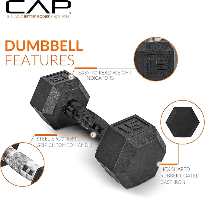 CAP Barbell Rubber Coated Dumbbell Weight Set with Vertical Rack | 100 lb, 150 lb, and 210 lb Options