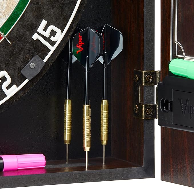 Viper by GLD Products Vault Deluxe Dartboard Cabinet with Shot King Sisal Dartboard and Illumiscore Scoreboard, Wood