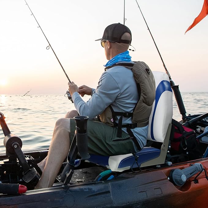 PEXMOR Boat Seats, Low/High Back, Folding, Waterproof, Captain Seat, 2 Packs (High Back-Blue & White)