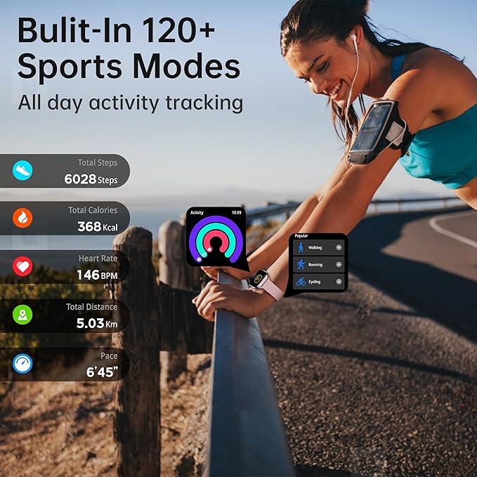 Fitness Tracker Answer/Make Calls, Smart Watch with Blood Pressure, Blood Oxygen, 24/7 Heart Rate Monitor, 120+ Sport Mode Activity Tracker, Waterproof Sleep Tracker for Women Men (Pink)