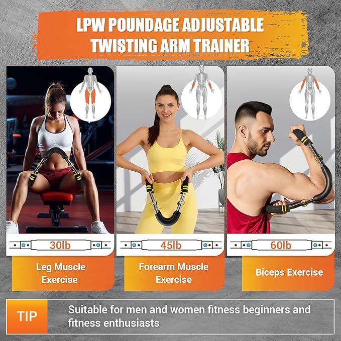 Twister Arm Trainer for Men, 6 Adjustable Resistance Levels(30-120 lb) Chest Trainer with 4 Spring & Training Poster, Chest Workout Equipment for Chest Clip Muscle & Arm Strength
