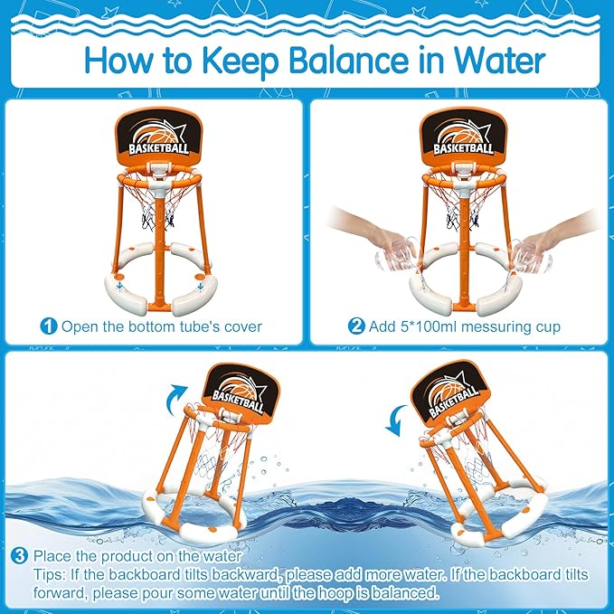 Pool Basketball Hoop with Backboard, Floating Basketball Hoop for Pool with 4 Balls & Pump, Pool Toys for Kids and Adults
