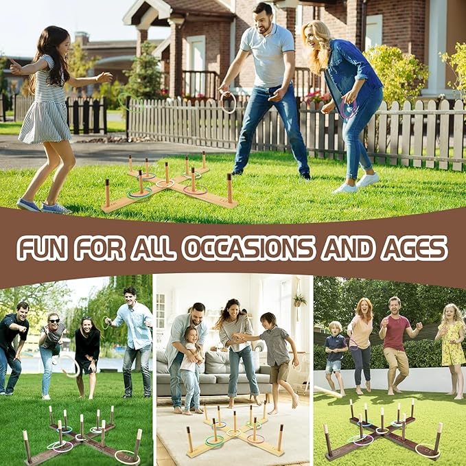 Ring Toss Game Outdoor - 33" Extra Large Outdoor Games for Adults and Family, Beechwood Giant Backyard Games, Ring Toss Game for Adults and Kids with 30 Rings & Carrying Bag