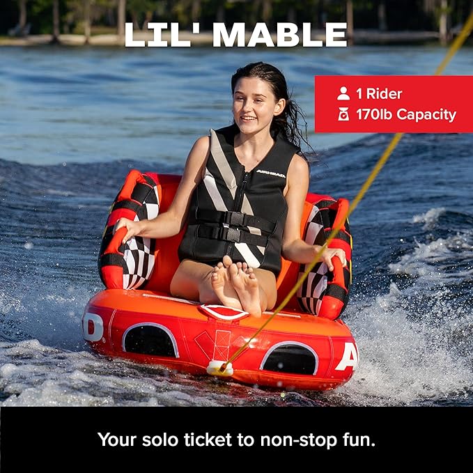Airhead Mable Inflatable Towable Tube, 1-4 Rider Models, Dual Tow Points, Full Nylon Cover, EVA Foam Pads, Patented Speed Valve, Boat Tubes and Towables
