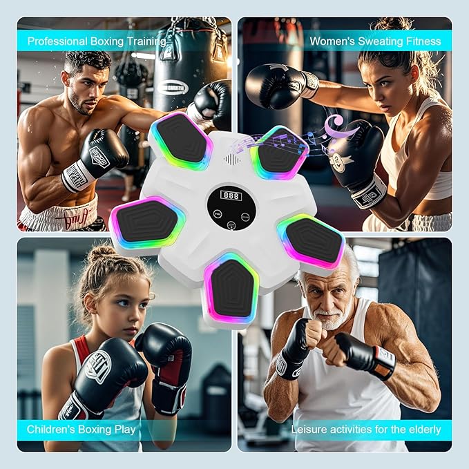 Music Boxing Machine, Intelligent Musical Punching Workout Trainer with 7 LED Color, Boxing Gloves, Smart Bluetooth, Agile Digital System and Wall-Mounted 2025 Newest Version