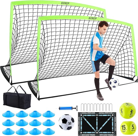 2 Pack Kids Soccer Goal for Backyard Set 6x4FT Portable Pop Up Soccer Net Training Equipment with Soccer Ball, Training Dice Mat, Cones and Carry Bag for Youth Toddler Teams Indoor Outdoor Sport Game