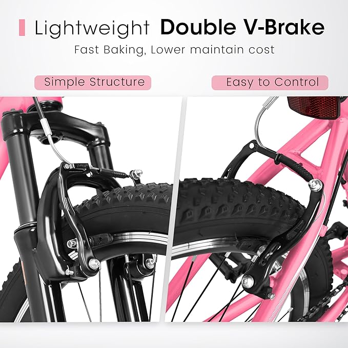 24 26 Inch Women Girls Mountain Bike, Disc/V Brakes 21 Speeds Women Bike, Sturdy Steel Frame and Suspension Fork, Stylish Adult and Teens Bicycle for Urban Trail Snow Commuter