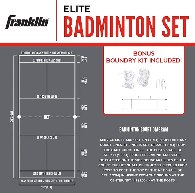Franklin Sports Badminton Net Sets - Outdoor Backyard + Beach Badminton Net + Equipment Set - (4) Rackets + (2) Birdies + Portable Net Included - Adults + Kids Set