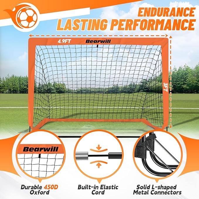 Soccer Goal, Kids Soccer Goals for Backyard Set of 2, 4x3ft Portable Soccer Goal Pop Up Soccer Net, Kids Soccer Net Training Equipment with Soccer Ball, Ladder, Cones, Targets