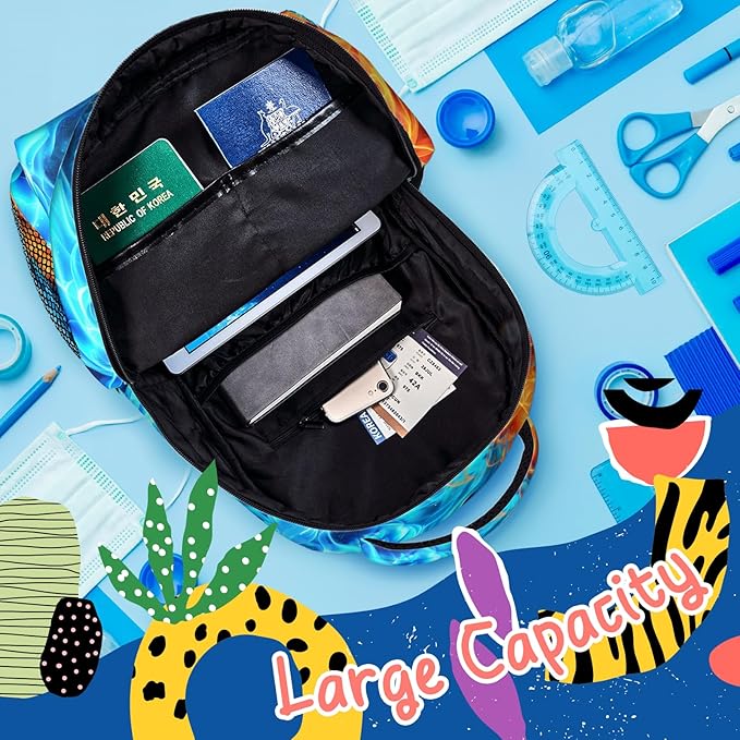 Dragon Backpack for Boys Girls Red Blue Fire Bookbags Lightweight Adjustable Elementary Middle High School Bags for Kids Children Teenagers Travel Daypack Cool Lightning Galaxy Backpacks Gifts