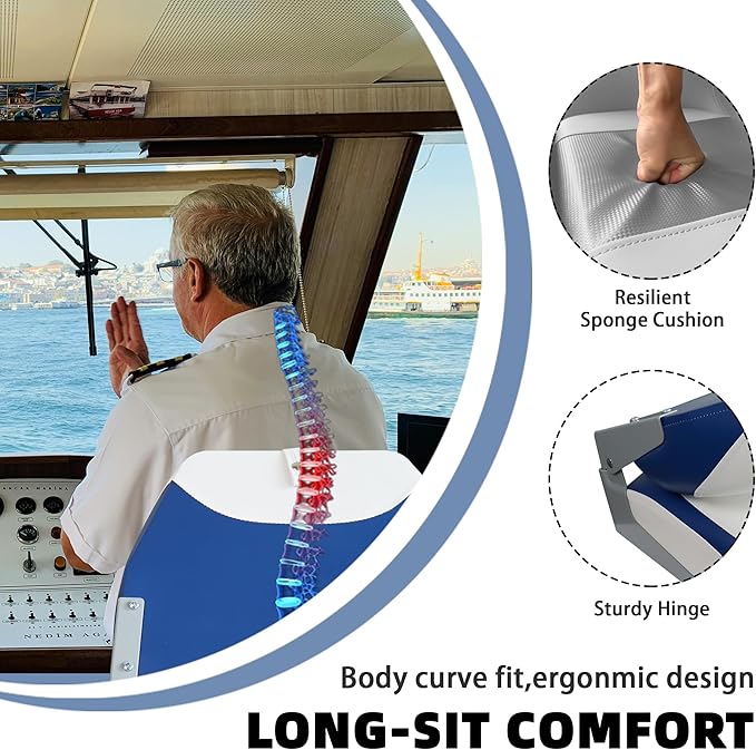 Boat Seats 2 Pack, Low Back Folding Bass Boat Seat for Fishing Jon Pontoon, White/Blue