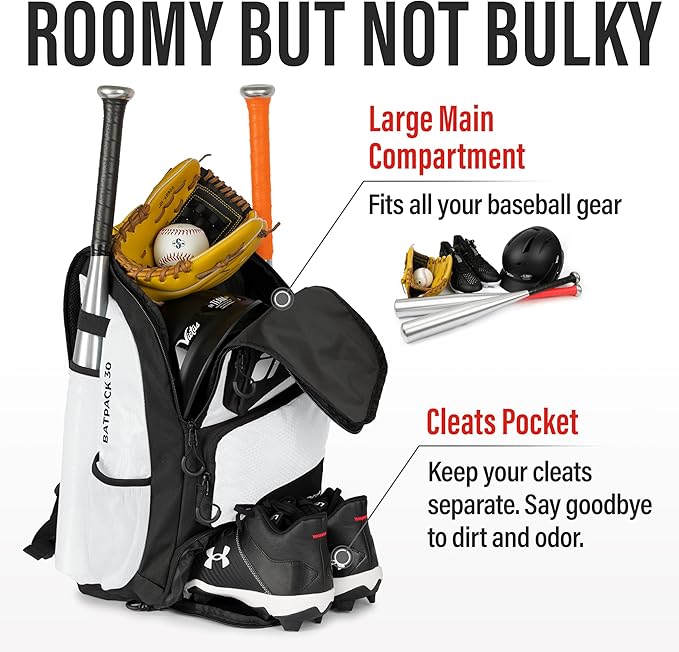 Baseball Bag - Backpack for Baseball, Softball, Tball - Adults & Youth Bat Bag