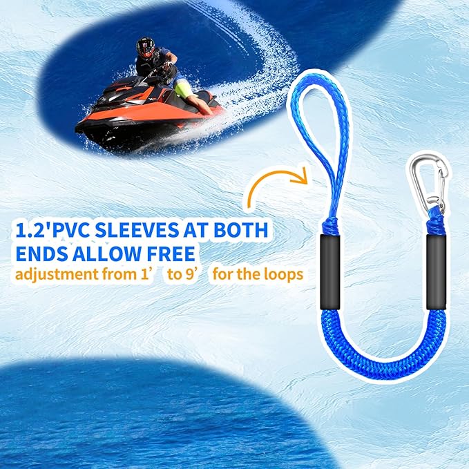 Bungee Dock Lines for Boats, 2 Feet, Pack of 2 (Blue)