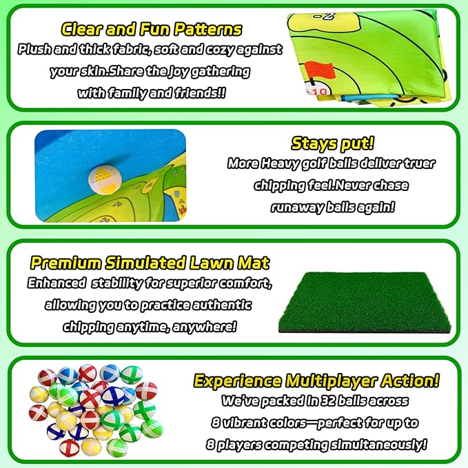 Airaperto Battle Golf Chipping Game, 80”x80” Large Chipping Mat,Play Outdoor Sticky Golf for Adults,Unique Multiplayer Indoor Outdoor Chipping Game,Friends Family Yard Target Game