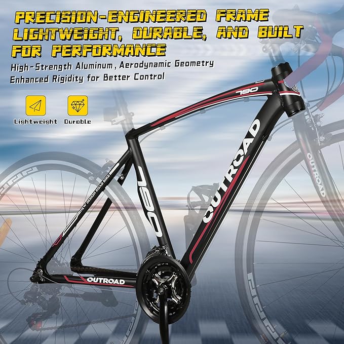 700C Wheel Road Commuter Bike, 14/21 Speed Shifter, Dual Disc Brakes Racing Bicycle with Light Aluminum Alloy Frame for Adult Men and Women