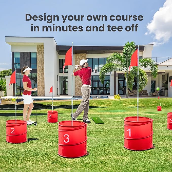 Golf Bucket Yard Game, Backyard Golf Game for Adults Family Kids, Portable 9-Hole Golf Course for Outdoor, Lawn, Park, Beach, Yard, Field Day, Family Reunion, Party Games