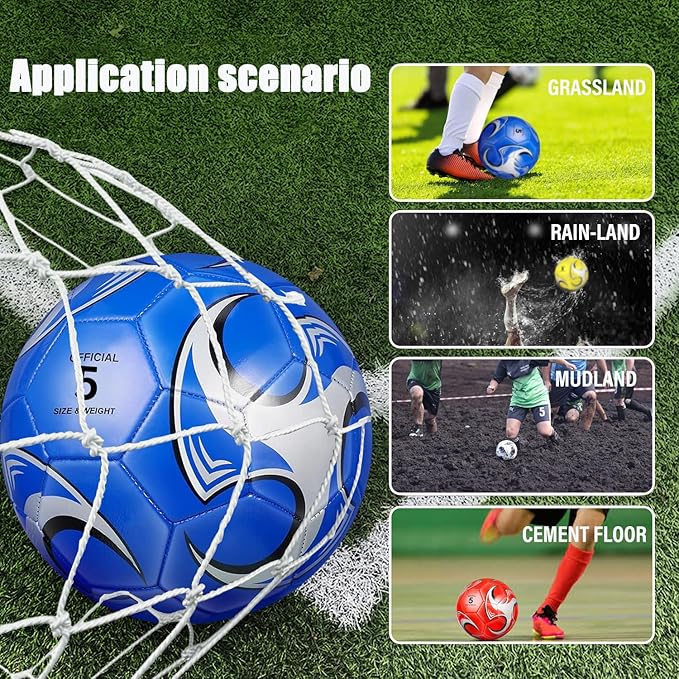 6 Pack Size 5/4/3 Soccer Balls for Training & Matches – Official Size & Weight, Includes Carry Net, Needles, Air Pump – Ideal for Youth and Adult Players
