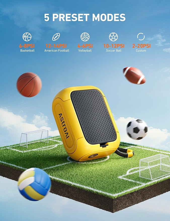 AstroAI Portable Electric Ball Pump - Ultra Fast Inflation, with Digital LCD Display, Preset Pressure with Ball Needle for Basketball, Soccer, and Sports Balls