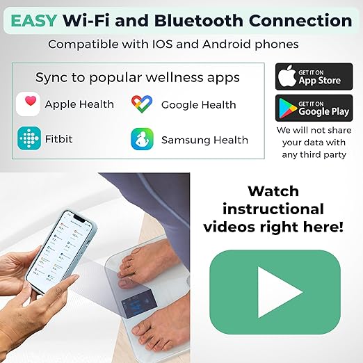 Premium Smart Digital Body Weight Scale FSA or HSA elegible - 4 Electrodes – 25+Metrics -Rechargeable- WiFi & Bluetooth - Full Body Analysis -Track Body Fat, Muscle Mass, Fat Percentage, Sleek Design