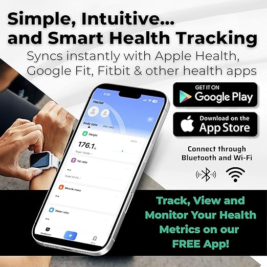 Premium Smart Digital Body Weight Scale FSA or HSA elegible - 8 Electrodes – 56+Metrics -Rechargeable- WiFi & Bluetooth - Full Body Analysis -Track Body Fat, Muscle Mass, Fat Percentage, Sleek Design