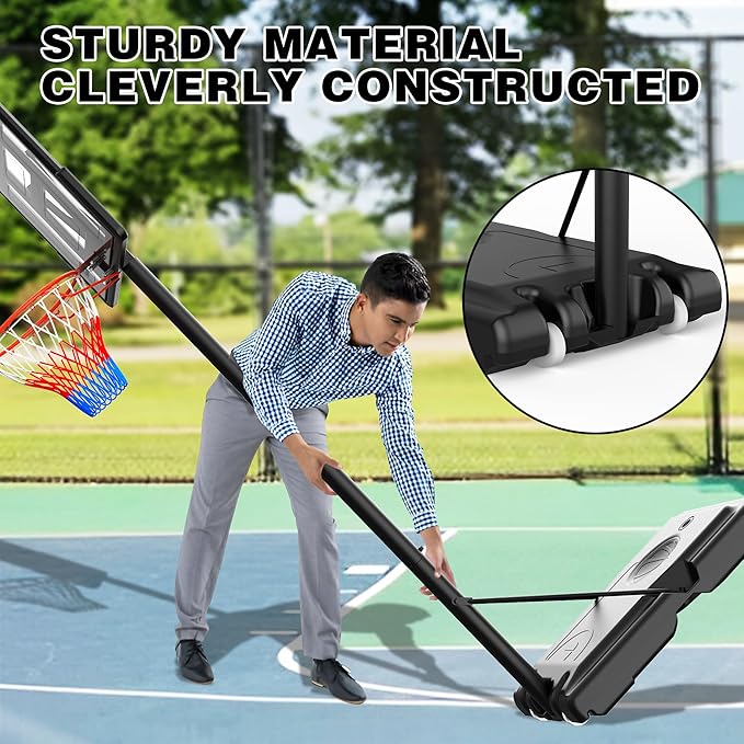 Basketball Hoop Indoor Outdoor 4.3ft to 10ft Three Adjustable Height for All Ages Portable Basketball Goal for Youth Adult 44" Large Backboard Perfect for Backyard Driveway Use