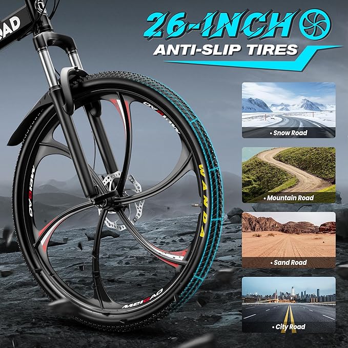 Betterland 26 Inch Folding Mountain Bike, 21 Speeds Full Suspension Foldable Bikes, Dual Disc Brake, High Carbon Steel Frame and Non-Slip Quick Release tire Bicycle for Adult