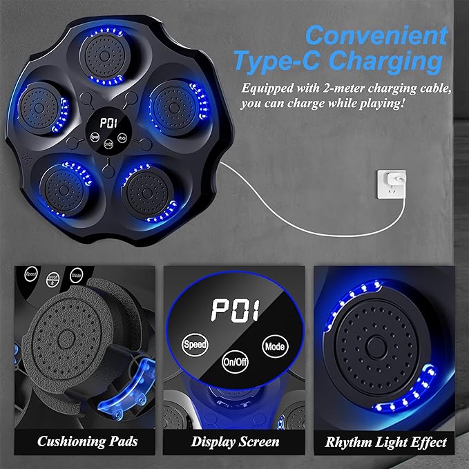 Music Boxing Machine, Smart Bluetooth Music Punching Machine with Gloves, Large Size Wall Mounted Electronic Boxing Target for Adults Kids, 9 Modes & 9 Speeds (Upgrade)