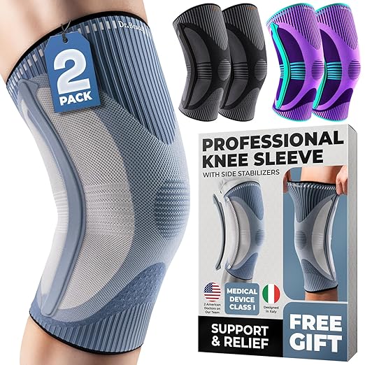 DR. BRACE ELITE Knee Brace with Size Stabilizer (2 Pack) Knee Brace for Women & Men, Workout, Sports, Daily Knee Compression Sleeve for Maximum Knee Pain Support & Fast Recovery (Uranus, XXX-Large)