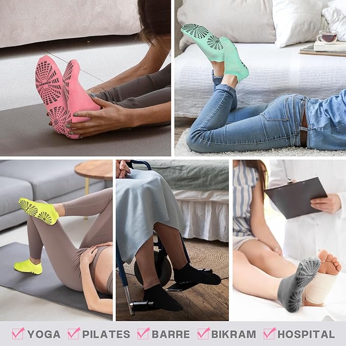 unenow 5 Pairs Pilates Socks for Women Non Slip Socks with Grips for Yoga Hospital Barre Barefoot