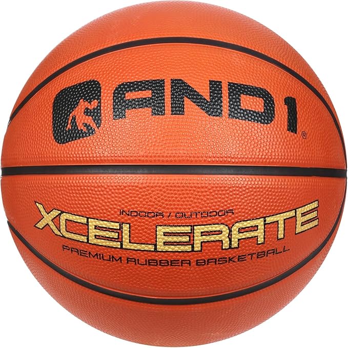 AND1 Xcelerate Rubber Basketball: Official Regulation Size 7 (29.5”) Streetball, Made for Indoor/Outdoor Games