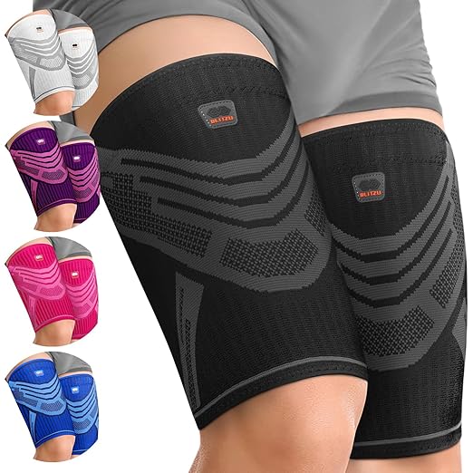 Hamstring Compression Sleeve, Thigh Compression Sleeve for Women and Men, Upper Leg Brace for Groin, Sciatica & Quad Tendonitis, Wrap Support for Recovery, Running, Sports and Workout Black S