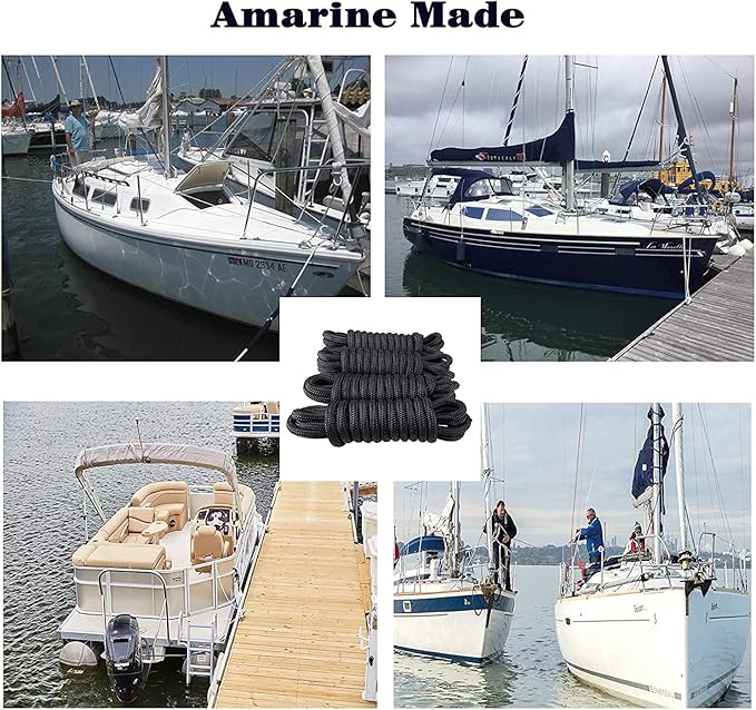 Amarine Made Dock Line, Double Braided Nylon Dock Lines 4840 lbs Breaking Strength (L: 20 ft. D:1/2 inch Eyelet: 12 inch) 2 Pack of Marine Mooring Rope Boat Dock Lines Working Load Limit:968 lbs