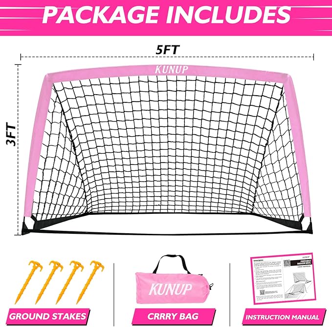 5×3 6x4 9x5 FT Portable Kids Soccer Goal for Backyard, Foldable Soccer Practice Net with Carrying Bag for Toddler Youth Adult Pop Up Soccer Training Equipment Indoor and Outdoor Sports Game