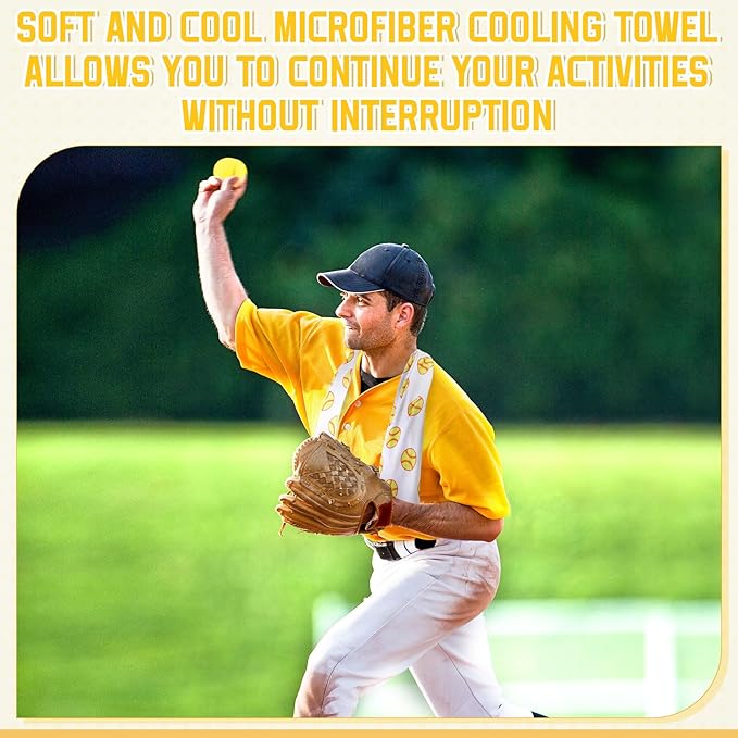 24 Pcs Sports Cooling Towels Baseball Basketball Softball 40 x 12 Inch Breathable Soccer Football Volleyball Microfiber Ice Towel Fast Drying for Sport Party Favors Team Gift(Yellow,Softball)