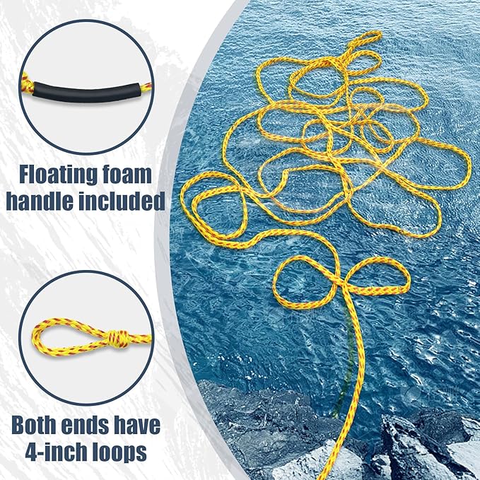 Boat Tow Rope 60ft 3-6K, Floating Ropes for Towable Tubes，Watersport Accessories