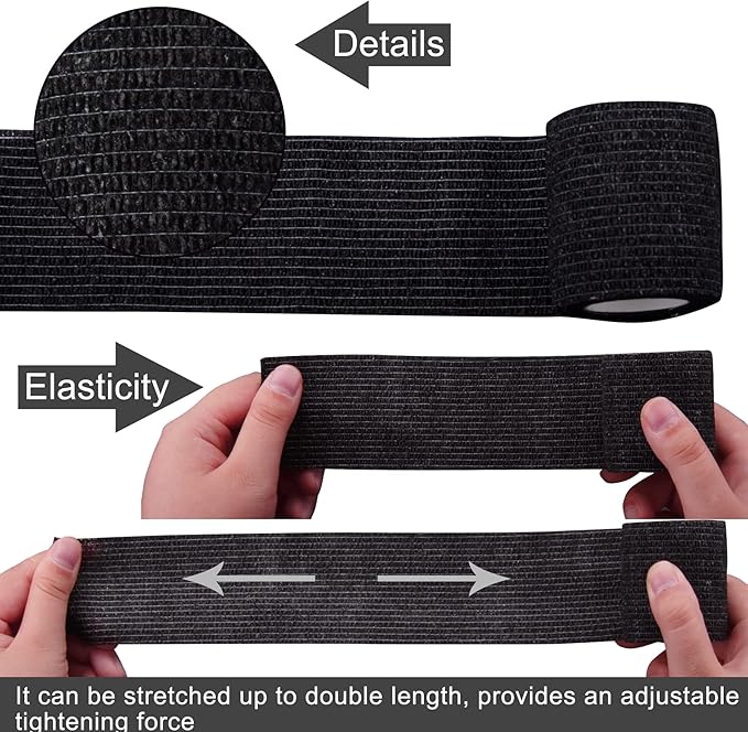 BQTQ 144 Rolls Self Adhesive Bandage Wrap 2 Inch Black Self Adherent Wrap Tape Sticky Bandage Athletic Wrap Self Adhesive Wrap for Sports Vet Wrist Ankle Sprains
