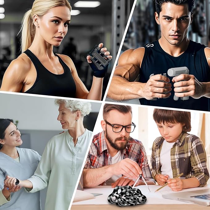 Hand Grip Strength Trainer Kit - Hand Gripper Training Set with Adjustable Resistance 2 Finger Stretchers Extenders Finger Exerciser Forearm Workout Ring Exercise Equipment Accessories Gray