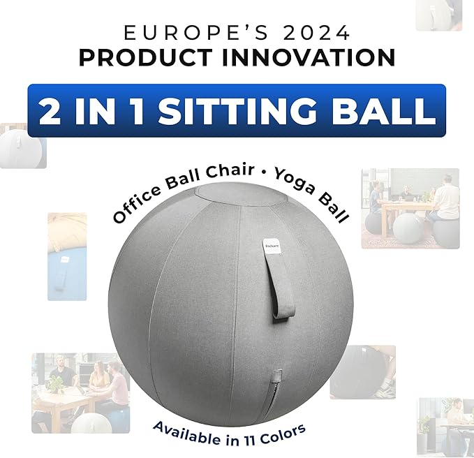 Balance Ball Chair for Office & Home - Ergonomic Exercise Ball for Posture & Back Pain Relief, Yoga Ball Chair - Sitting Ball with Washable Linen Cover