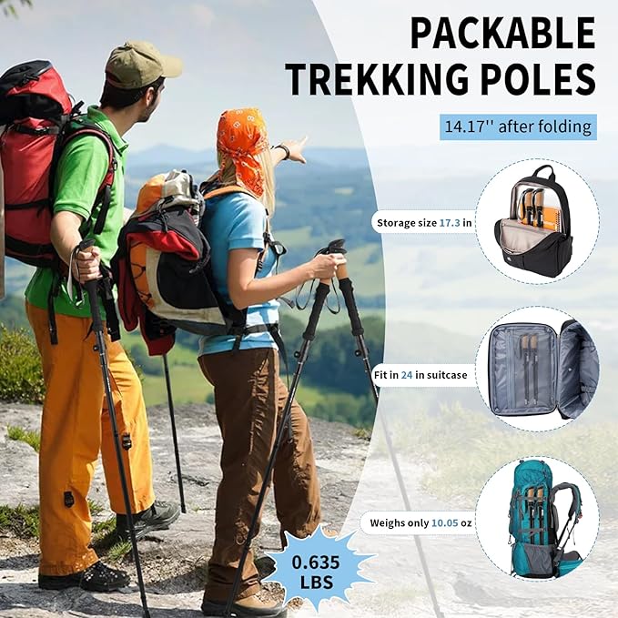 Portable Foldable Hiking Poles, 7075 Aluminum Adjustable Walking Sticks with Quick - Lock, Ideal for Hiking, Camping, and Mountain Trips 2pc Trekking Poles