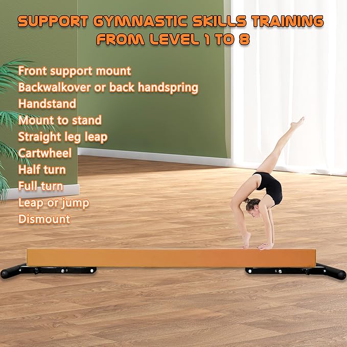 Adjustable Balance Beam Gymnastics Beam 8 FT Adjustable Height Beams for Kids, High and Low Floor Beams,Gymnastics Equipment for Kids Adults Training at Home and Gym Center
