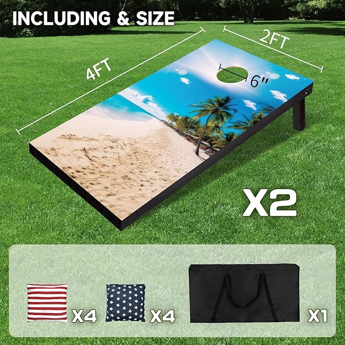 Cornhole Board Set with Carrying Bags & 8 Bean Bags Corn Hole Boards Bean Toss Game for Adults Family Outdoor Lawn Outside Backyard Games
