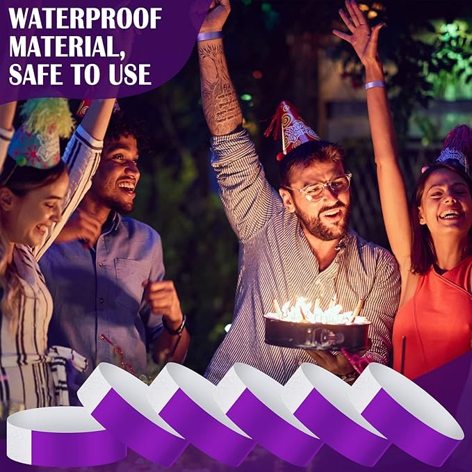 Tudomro 600 Packs Paper Wristbands for Events Neon Party Wristbands Colored Waterproof Paper Club Arm Bands Lightweight Identification for Concert Bar Entrance Admission(Purple)